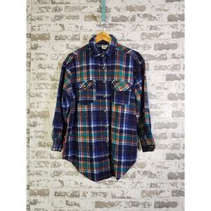 Buckle Boyfriend Flannel Shirt‎ Size Medium Blue Plaid Shacket Button Up Pockets